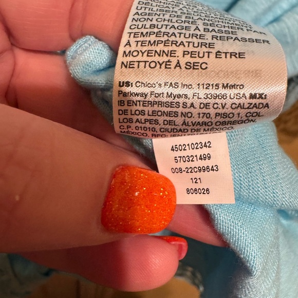 Chicos Short Sleeve Turquoise Tee Lace Trim Sleeve Hem Sz 1 (M) - Picture 7 of 10